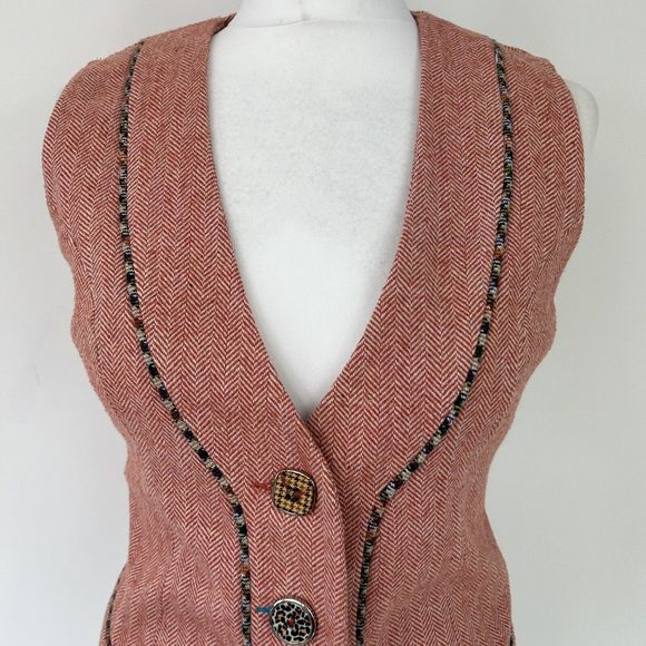 Joe Browns Waistcoat Size 12 Red Herringbone Corset Back Lined Wool Content - Picture 2 of 10
